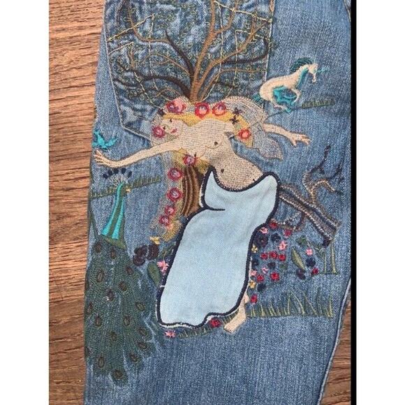 RARE True Religion Y2K Embroidered Lady Godiva denim jeans Nwot boho fall casual - Picture 2 of 4